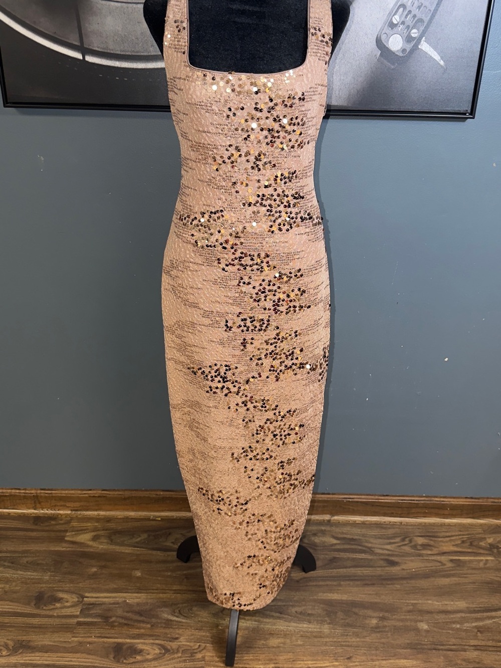SHEIN Blush Sequin Maxi Dress with Square Neck